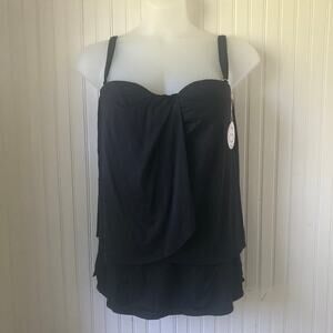 COCO REEF CONTOURS Retail $152 Black Bandeau Tankini (12/36D) Skirt (M) 2 PC